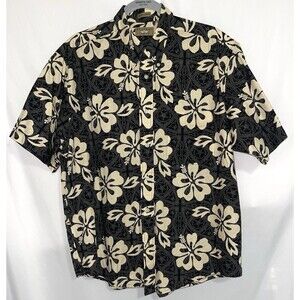 Natural Issue Wrinkle Free Shirt Black Tan Tropical Cotton Long Sleeve Men’s L